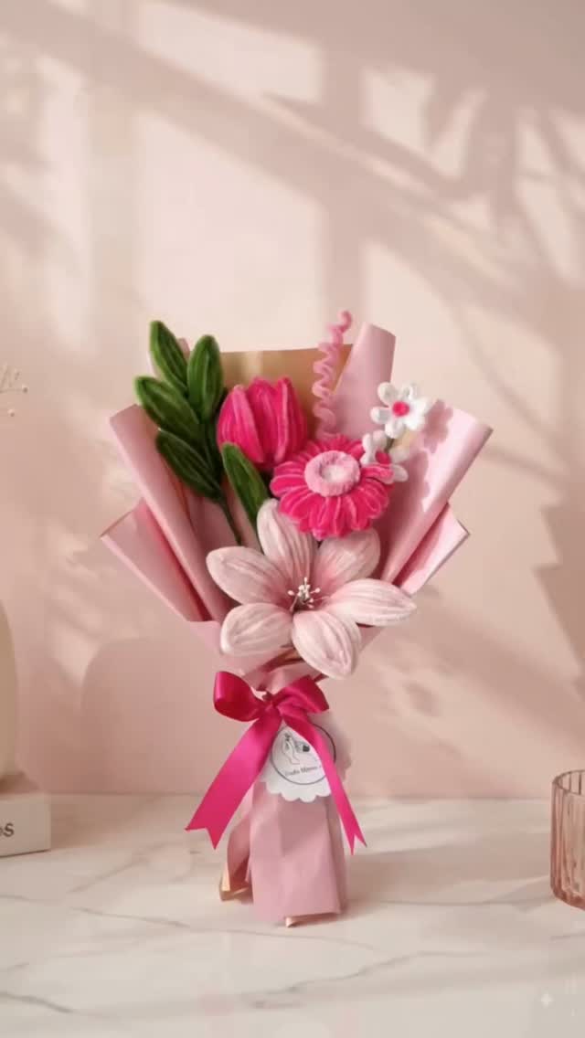 Blushing Pink Chenille Flower Bouquet